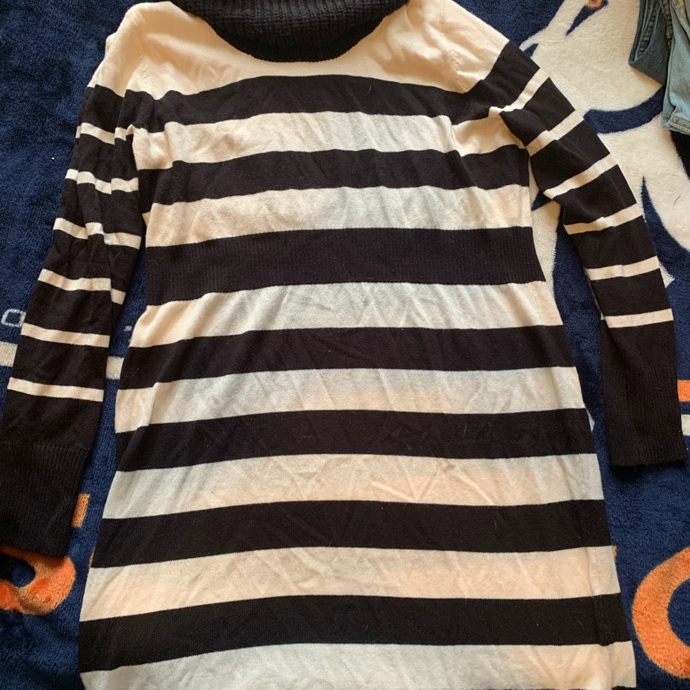 White and black striped sweater dress